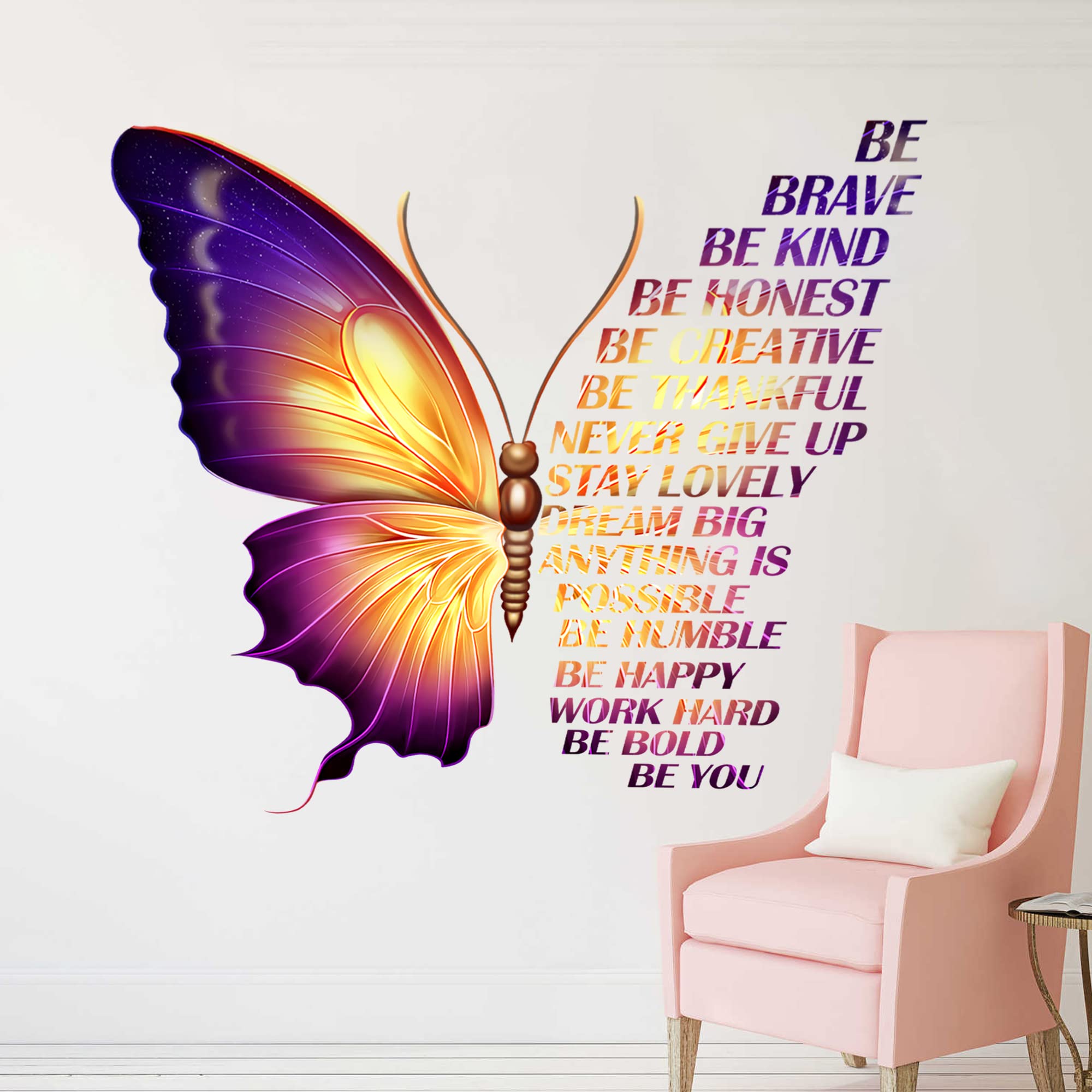 Large Colorful Inspirational Quotes Wall Art Stickers Motivational Phrase Positive Saying Wall Art Quotes Vinyl Butterfly Wall Stickers for Kids Girls Bedroom Living Room Classroom Playroom Wall Decor