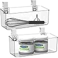vacane 2 Pack Plastic Over Cabinet Door Organizer with Removable Hooks, Clear Hanging Baskets for Organizing Over the Cabinet Organizer Holder for Kitchen, Bathroom-Hang Outside or Inside Door-M