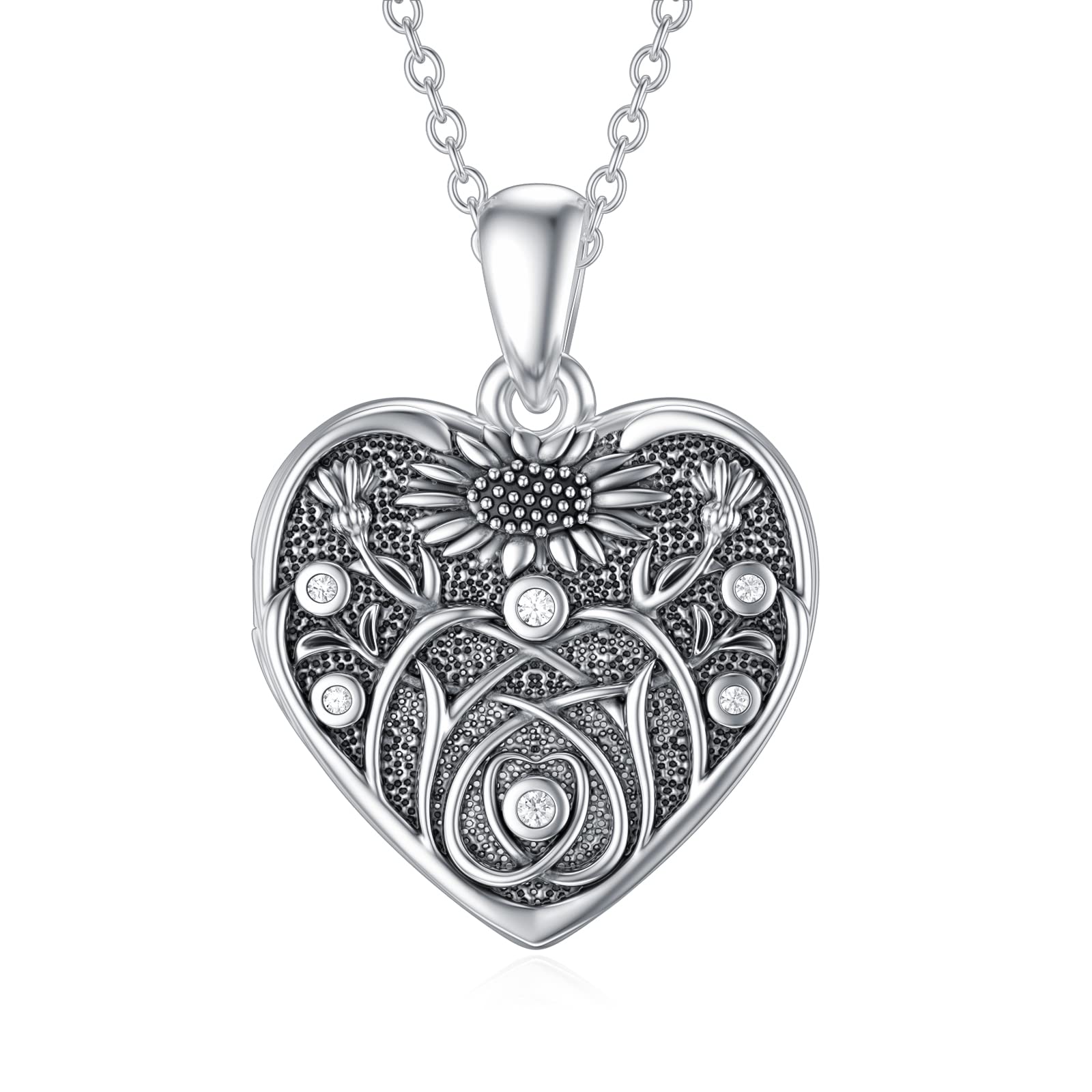 SOULMEET Sunflower Heart Shaped Locket Necklace That Holds Pictures Photo You Are My Sunshine Sterling Silver Custom Jewelry Personalized Locket Necklaces(Locket only)