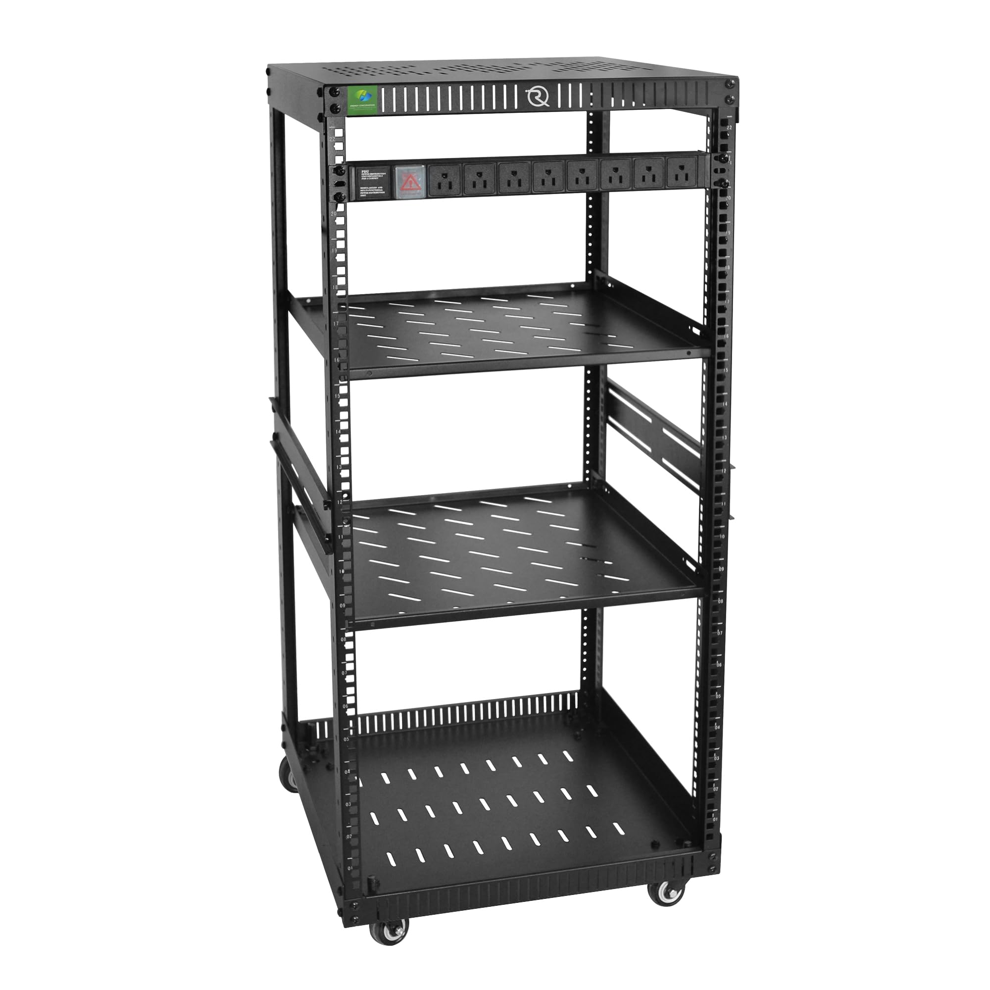 Photo 1 of RIVECO 22U Network Rack with Reinforced Top & Bottom Vented Plates - 4 Rolling Wheels Floor Standing for 19" Equipment & Stereo Gear - Including 2PCS Shelves & Rail Mount PDU