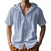 TRFIC Men Linen Short Sleeve Button Down Shirt Summer Casual Hawaiian Beach Tops Lightweight Fashion Hoodies