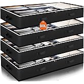 MoEnergy 90L Under Bed Storage Containers, Closet Organizers and Storage Bins, Foldable Underbed Storage Bags for Blankets, Towels, Comforter, Sweaters, Linen Sheets, Wrapping Paper (Black, 4 Pack)