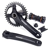 BOLANY Bike Cranksets 170mm Hollow Integrated 104BCD Single Speed Round Chainring 34T/36T MTB Crankset with Bottom Bracket