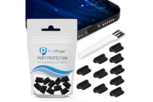 PortPlugs USB-C Dust Plugs – Compatible with iPhone 15/16/17 & Air, iPad Pro/Mini, MacBook Pro/Air, Galaxy S25-S8, Pixel, Android & USB-C Devices – Port Covers & Protectors, Brush- Black (10-Pack)