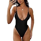 HYPERFIRE Women's Sexy V Neck One Piece High Cut Swimsuits Tummy Control Slimming Monokini