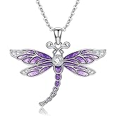 LWXIE Diamond Dragonfly Necklace for Women 925 Sterling Silver Purple Dragonfly Pendant Necklaces with Lab Grown Diamonds Jewelry Gifts