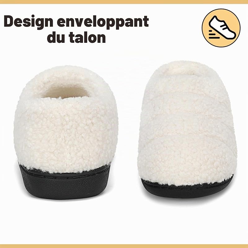 Chaussons Homme Femme Antidérapante Hiver Blanc 40/41EU