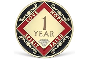 LREQASOR 1 Year NA Medallion One Year Recovery Chip for NA AA 12 Step Narcotics Anonymous Coin Anniversary Token Clean and Sober Gifts for Men Women Celebrating Sobriety and Addiction Recovery