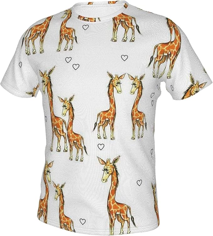 Printed Giraffes and Hearts TShirt, Men's Unique Double