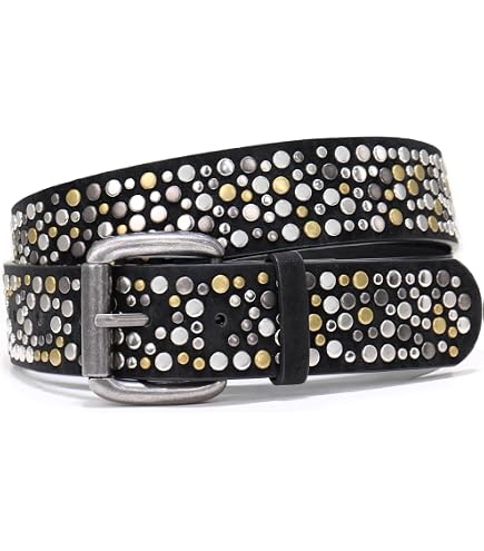 LumiSyne Studded Belt Women Men Black Leather Belt With Silver