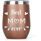 Valentines Gifts for Mom Insulated Wine Tumbler with Lid 12oz Best Mom Ever Gifts from Daughter Son Birthday Gift for Mama Mommy Mother Gift for Mothers Day Christmas Valentines Day Rose Gold