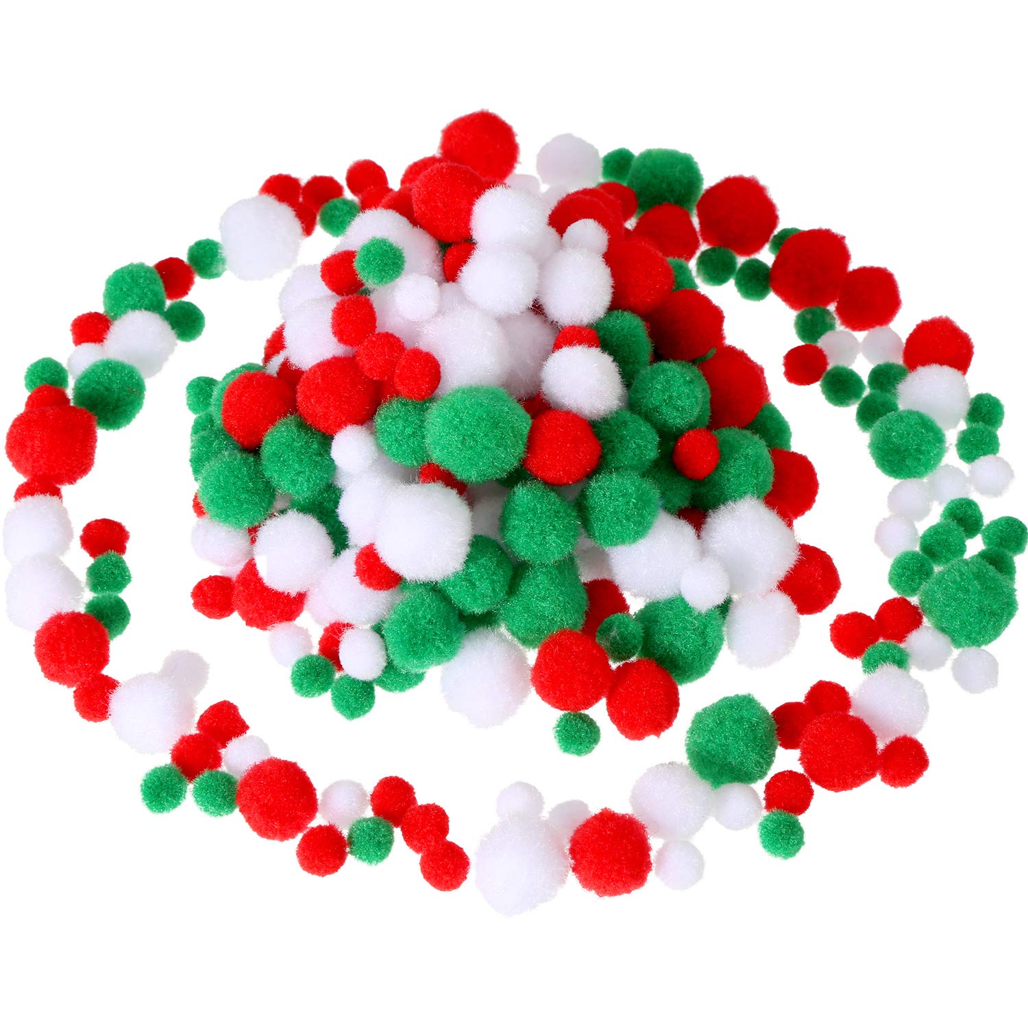 Sumind 300 Pieces Assorted Pom Balls - Fluffy Small Craft Pompoms for DIY and Decorations, 3 Sizes (Christmas Color Set)