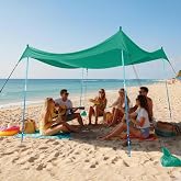CROWN SHADES 10x10 Beach Tent Sun Shelter 4 Poles, Green | Easy to Setup Beach Canopy Shade with Sand Anchor, UPF 50+ Protection, Height Adjustable