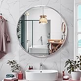 Janboe 26inch Sliver Round Mirror,Aluminum Brush Framed,Wall Mounted Vanity Mirror,5MM Copper Free Mirror