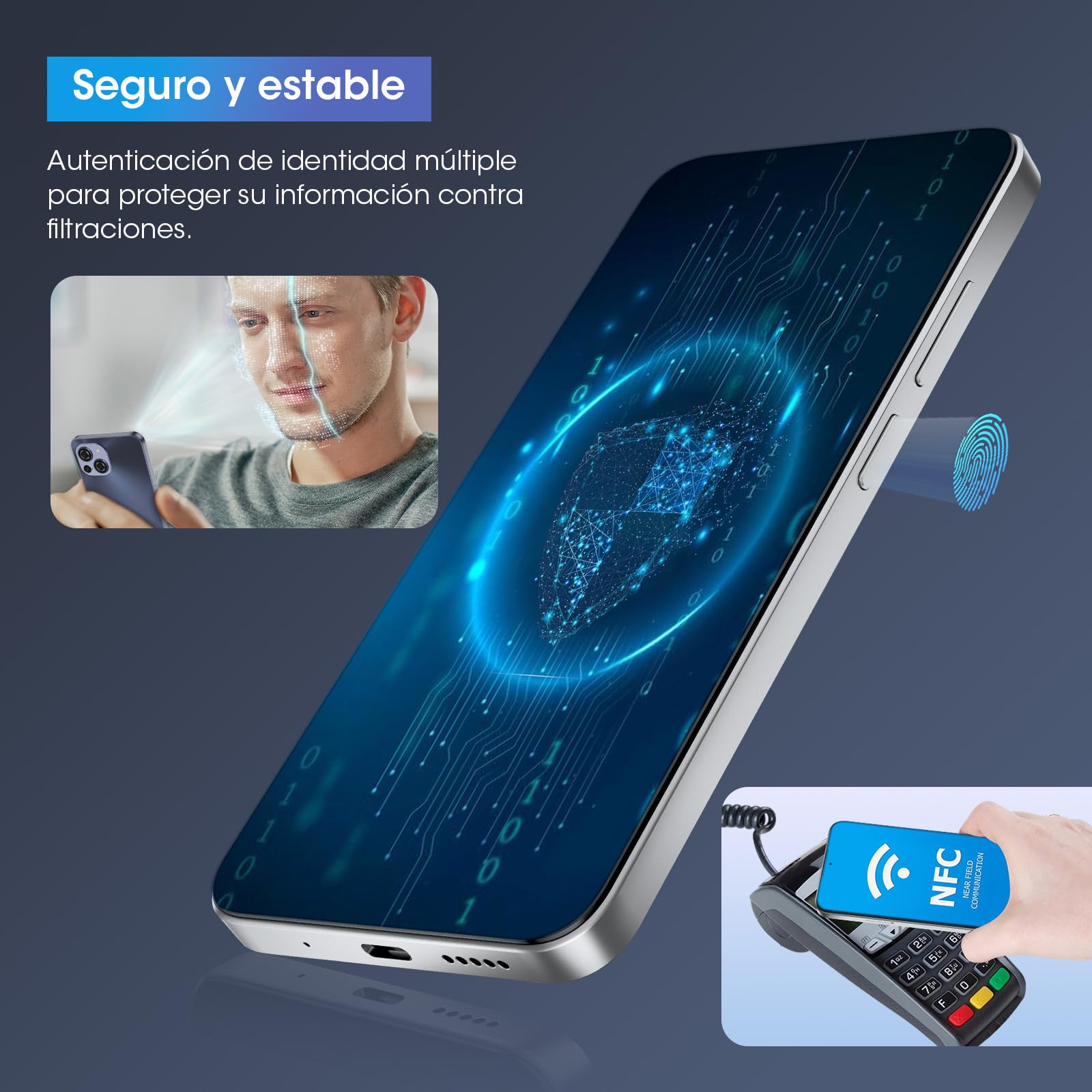 Unlocked Phone, CWOWDEFU S18 Android 14 Smartphone with 6.58 Inch 2K Incell Screen, 16(8+8) GB RAM+ 256GB ROM, Dual SIM 4G, Octa-Core, Face/Fingerprint Detection/NFC/OTG/GPS 2024 Black