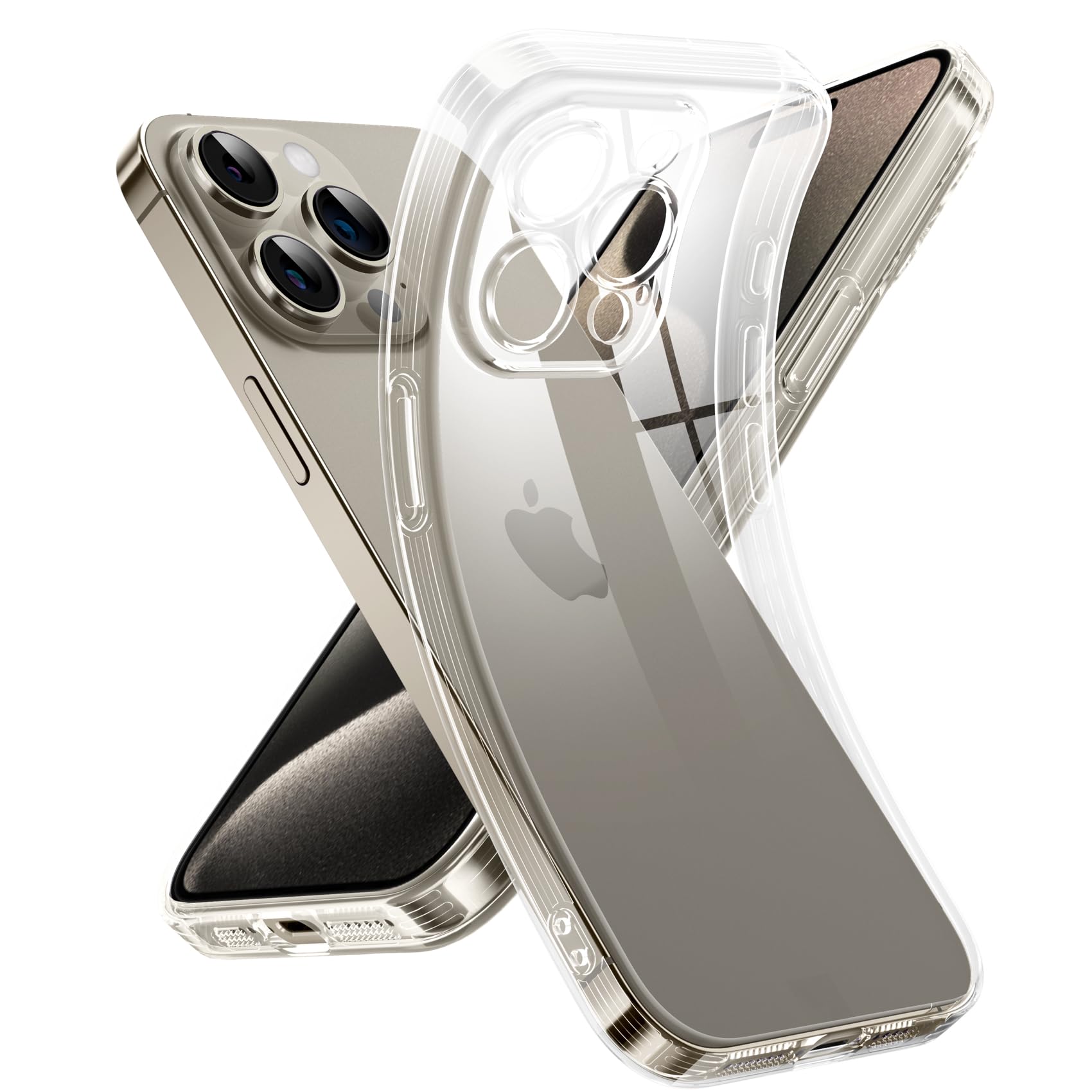 Photo 1 of Supdeal Crystal Clear Case for iPhone 15 Pro, [Not Yellowing] [Camera Protection] [Military Grade Drop Tested] Transparent Shockproof Protective Phone Case Soft Silicone Slim Cover, 6.1", Transparente