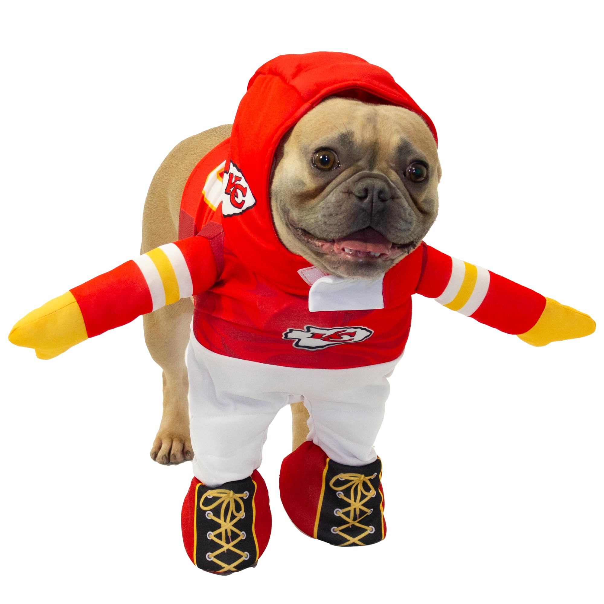 Photo 1 of NFL Kansas City Chiefs Officially Licensed Running Dog Costume Includes 2 pc Set - Bodysuit and Hat (Red, Small, Kansas City Chiefs)