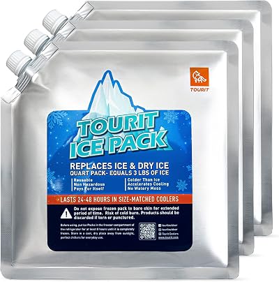 TOURIT Reusable Ice Packs 3 Pack 9.75 x 9.75 x 1 in Cooler Gel Packs