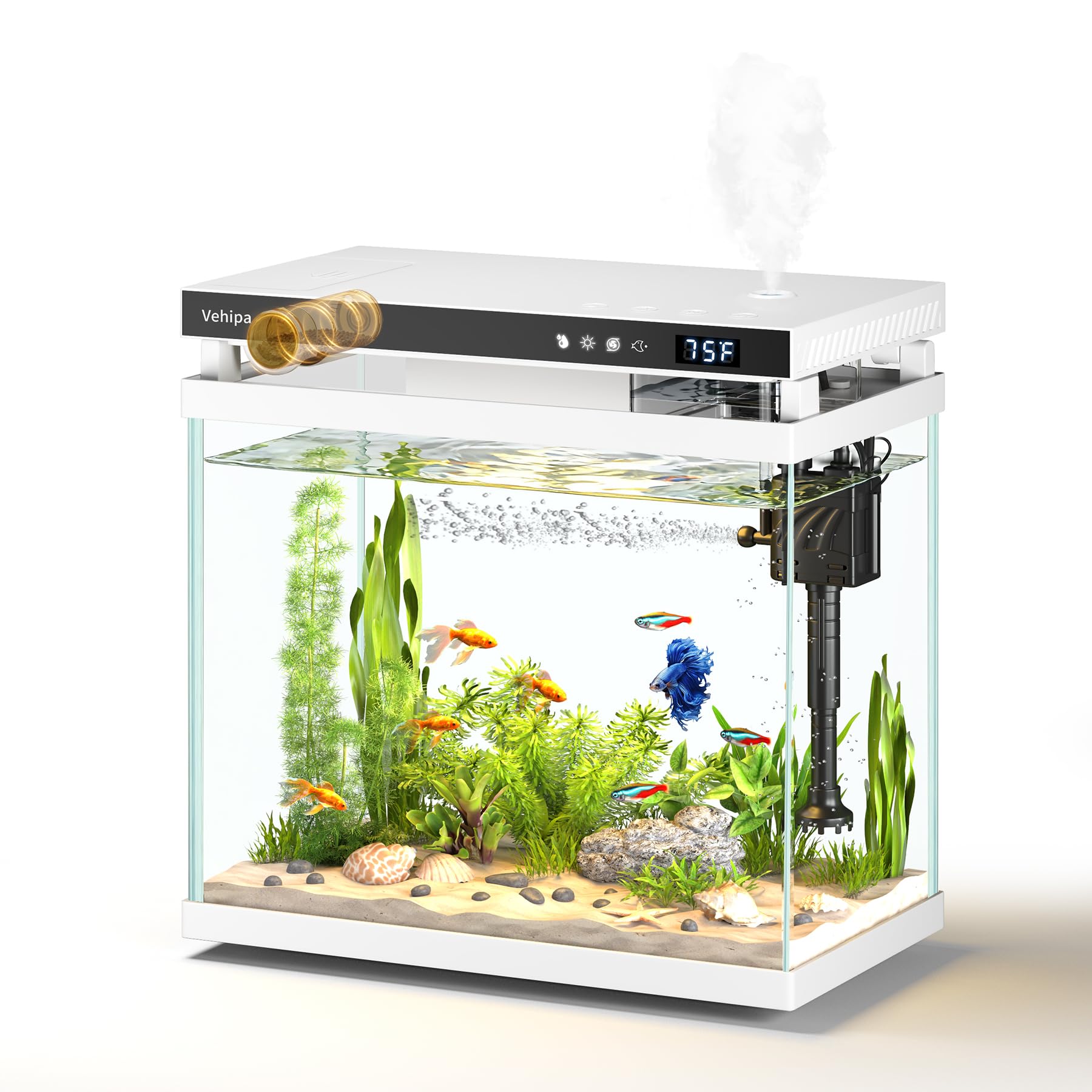 Photo 1 of ***MAY BE MISSING PARTS**

Vehipa Fish Tank Aquarium, 2.2 Gallon Smart Fish Aquarium Kits with Auto Feeder, Silent Water Pump, Temperature Display, Smart Humidifier & 7-Color Lighting, for Office & Home - White