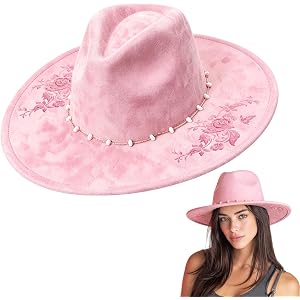 SeptCity Wide Brim Fedora Hats for Women, Suede Cowboy Hat for Girls | Panama Rancher Hat; Western Cowboy Costume Accessories