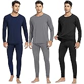 URATOT 3 Sets Men's Thermal Underwear Set Fleece Lined Long Johns Thermal Underwear Base Layer Set for Men Cold Winter