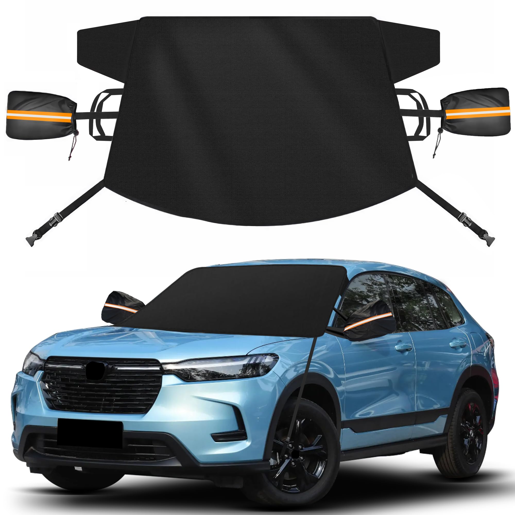 KXQ Windshield Cover for Ice and Snow，Enhanced-600D Oxford Fabric Windshield Snow Covers，Snow Cover for car Windshield Auto Car Sedan Compact SUV(65 x 52 in Latch -Fixed)