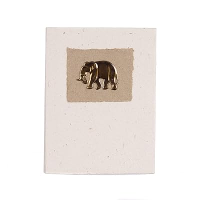 Handmade Elephant Dung Notebook - Eco Friendly, Fair Trade Journal With Unlined Paper & Brass Elephant Charm (Medium Size)