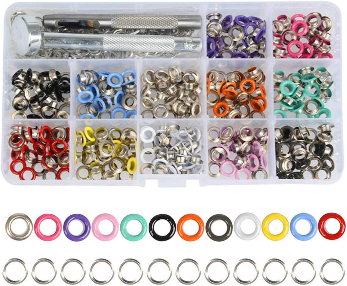 QLOUNI 360 Sets 3/16 inch 12 Colors Grommets Kit Metal Eyelets with Installation Tools for Leather Craft Making Clothing Repair and Decoration