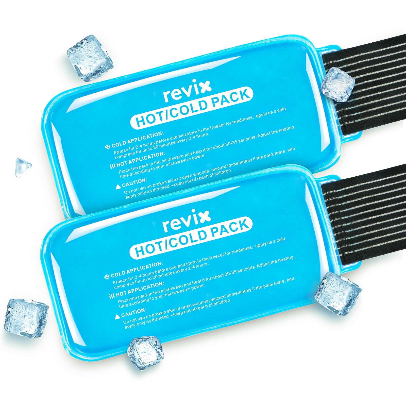 Photo 1 of REVIX Ice Packs for Injuries Reusable, 2 Packs Hot & Cold Gel Ice Packs with PVC Cooling Design & Adjustable Strap, Flexible Therapy on Joints, Muscles, Shoulder, Back and Knee (10" x 5" Blue)