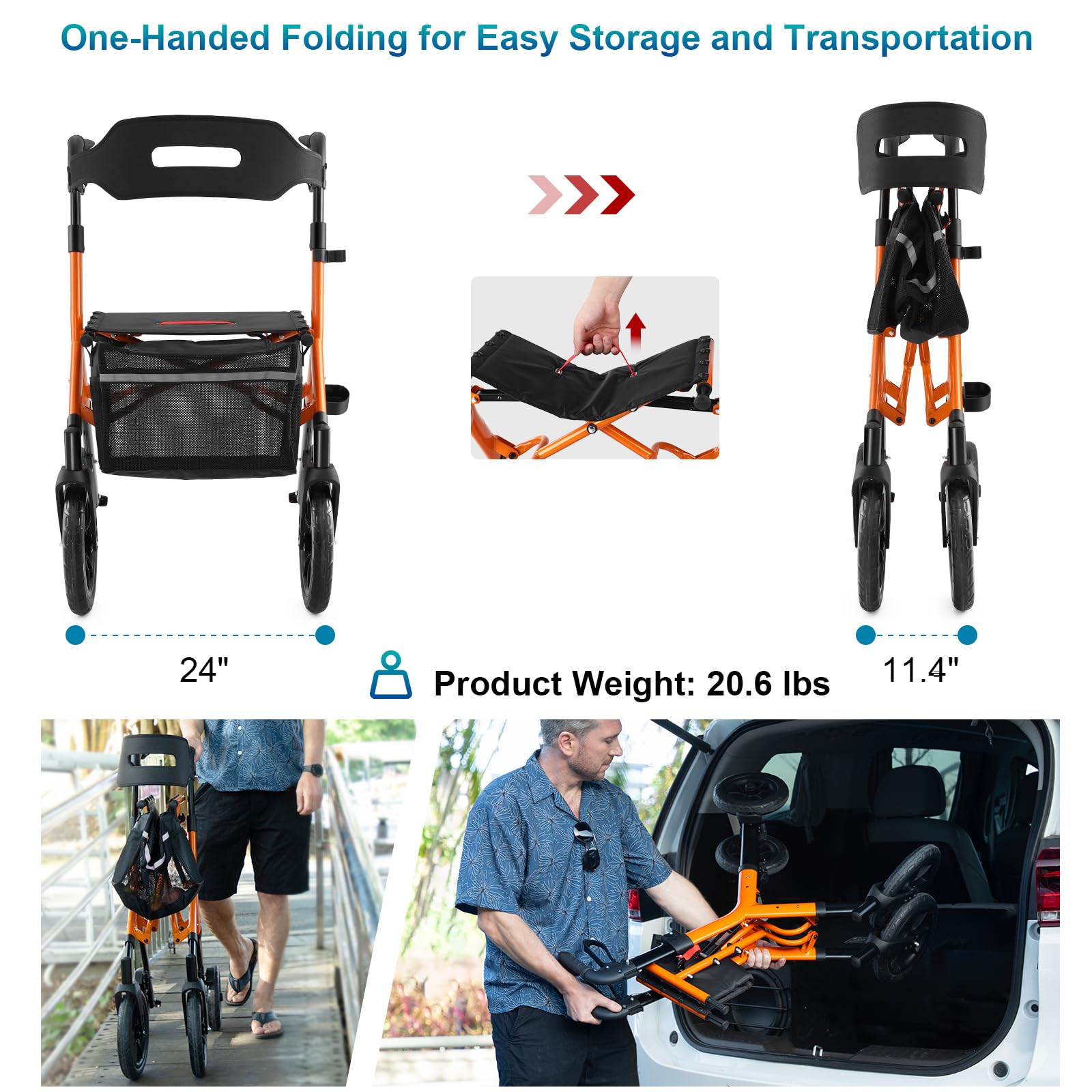 Rollator Walker with Seat, Tall Walkers for Seniors, 12