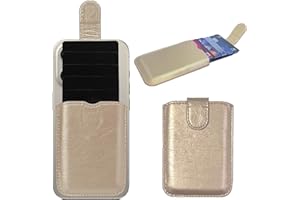 HAQuake Phone Card Holder RFID Sleeve - PU Leather Stick-On Wallet with Pull Tab, Holds 5 Cards, Universal Pocket for Credit and Cash, Compatible with iPhone/Android/All Smartphones (Gold)