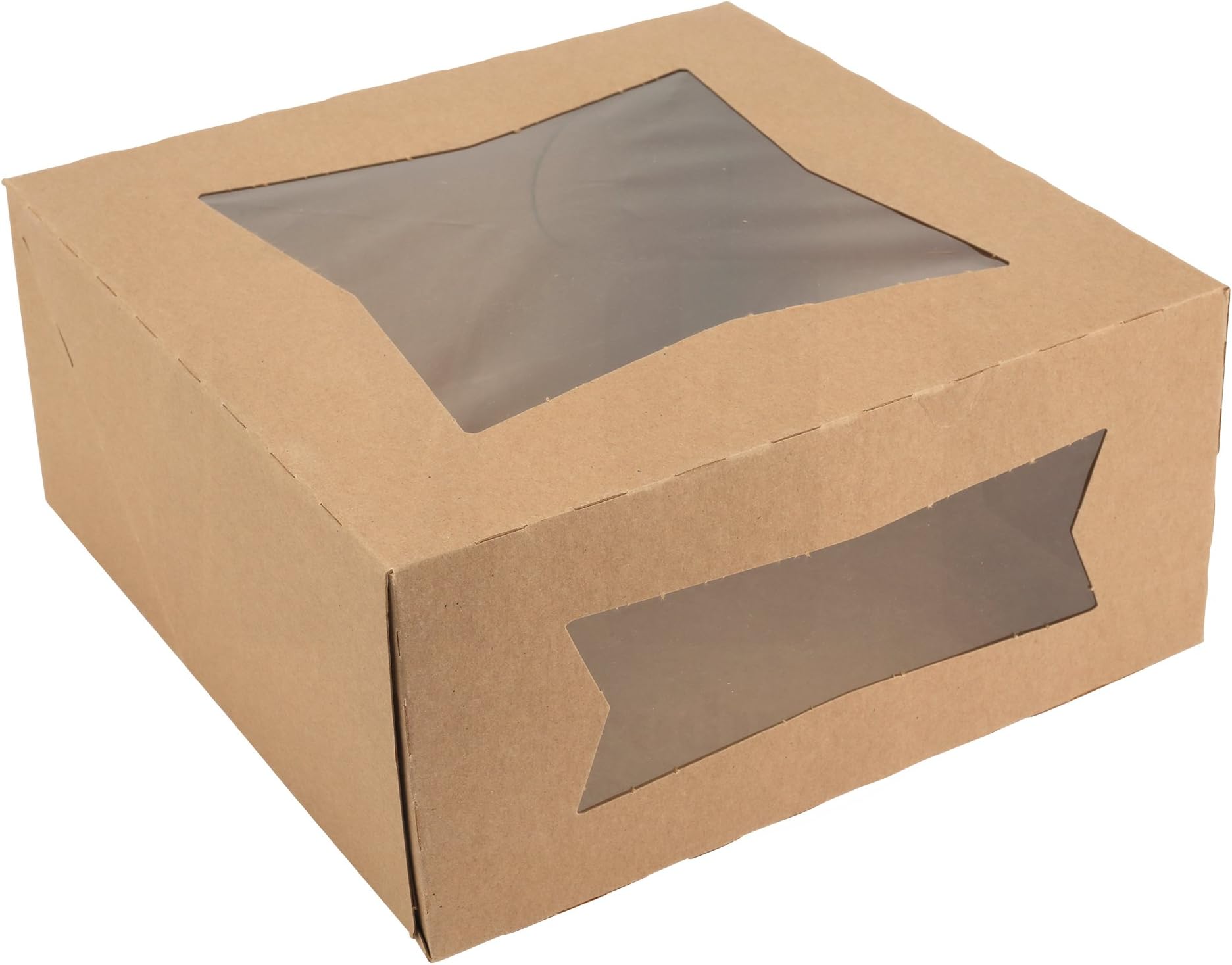 Beautiful Kraft Bakery Box Keep Donuts, Cookies, Muffins Safe - Unique Auto Popup Feature and Clear Window for Visibility - Size 8" Length x 8" Width x 4” Height (10 Pieces)