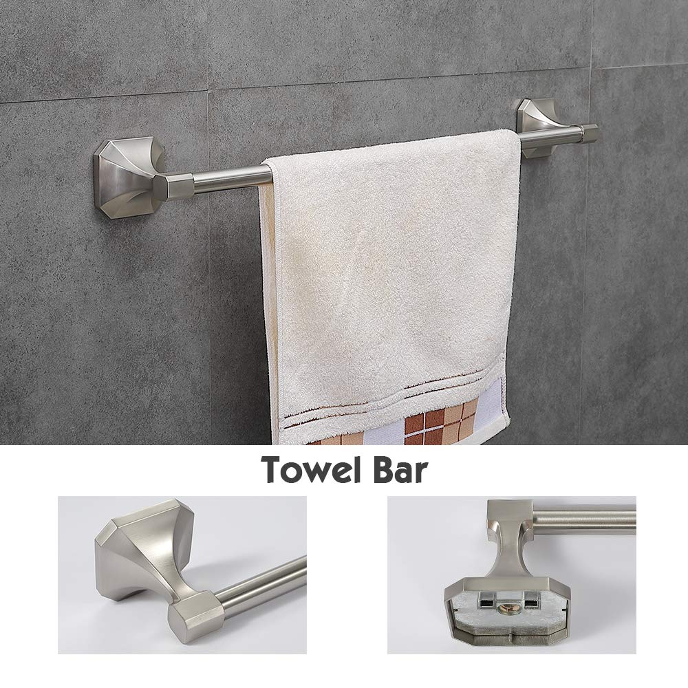 Gricol 4-Piece Bathroom Hardware Brushed Nickel Stainless Steel Accessory Set Towel Bar Wall Mounted