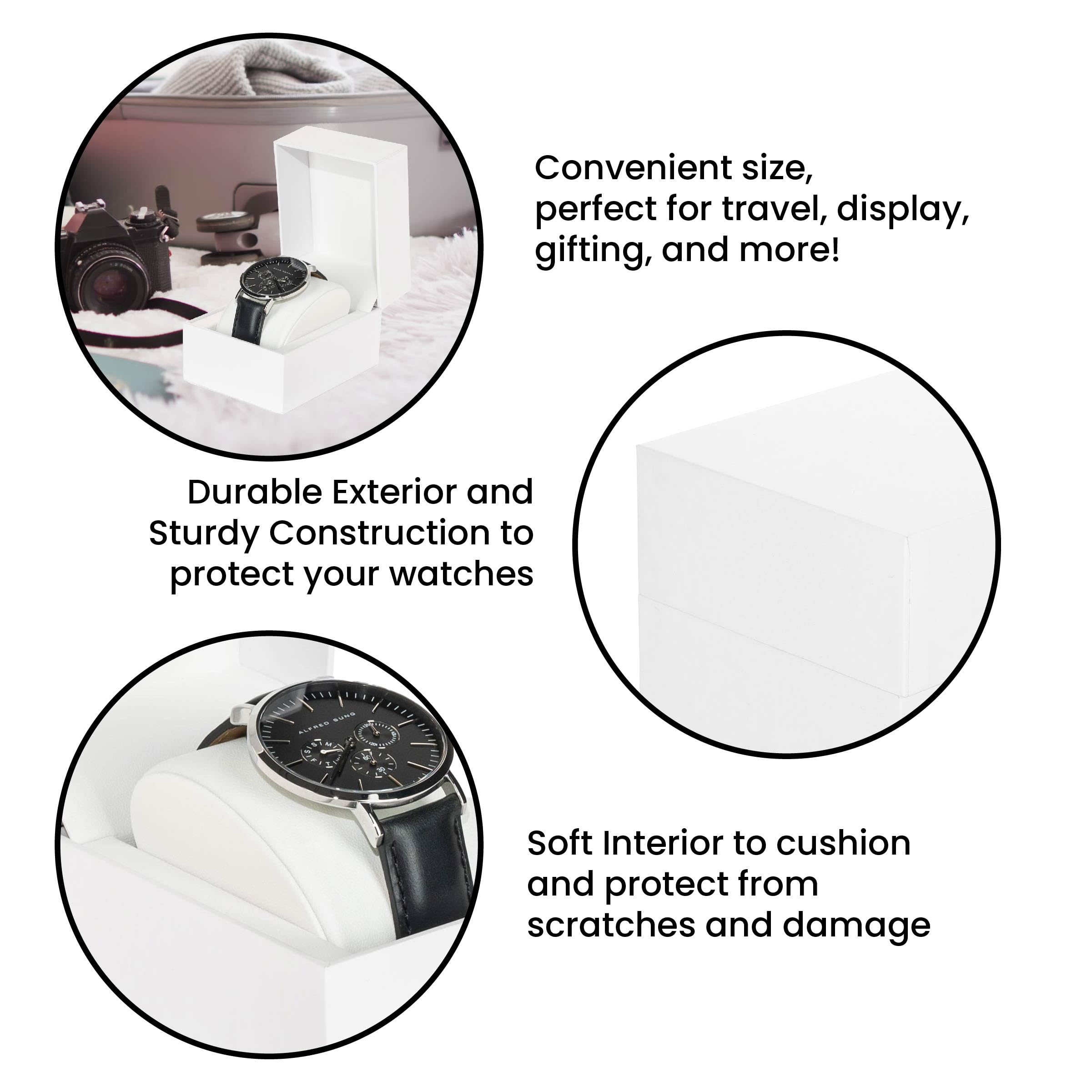 Premium White Watch Gift Box with Pillow – Single Watch case Storage Box PU Wristwatch Display Case Organizer for men and women for Christmas, Birthdays, Anniversary (White)