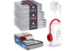 VMstr 12 Pack Vacuum Seal Bags for Clothing Travel, Carry-on Size for Luggage Compression Packing, Space Saver Bags with High Pressure Electric Pump (DC Power)