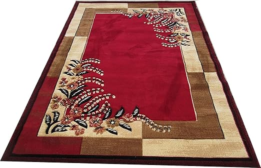 Paradise Carpet Creation Floral Persian Carpet (Red, Acrylic, 6 X 8 Feet)