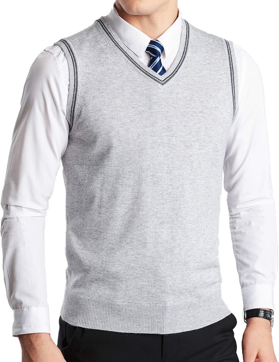 Yingqible Mens Knitted Tank Top Gilet VNeck Sleeveless Jumper Vest