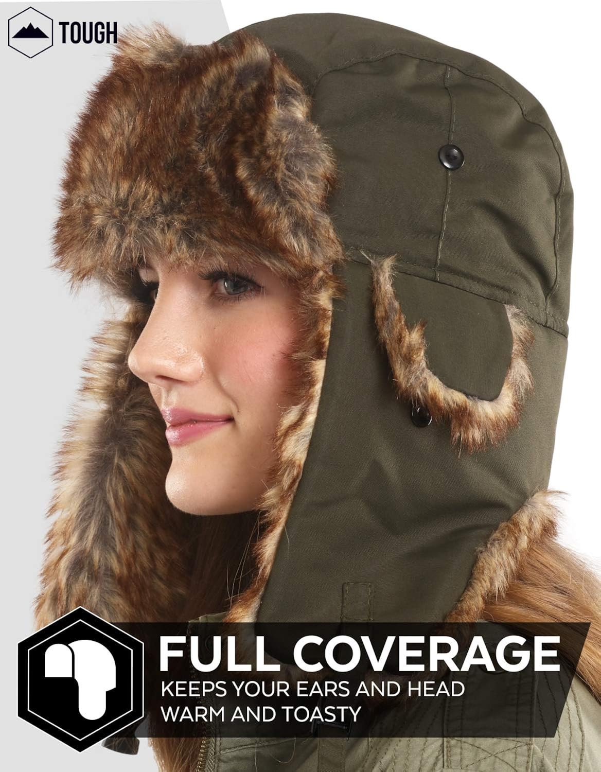 Trapper Hat - Winter Trooper Aviator Earflap Eskimo Hat - Fits Men & Women Army Green : Clothing
