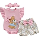 Newborn Baby Girl Summer Outfits Cute Bear Ruffle Sleeveless Romper Bodysuit Jumpsuit Tops Shorts Set 2Pcs Clothes