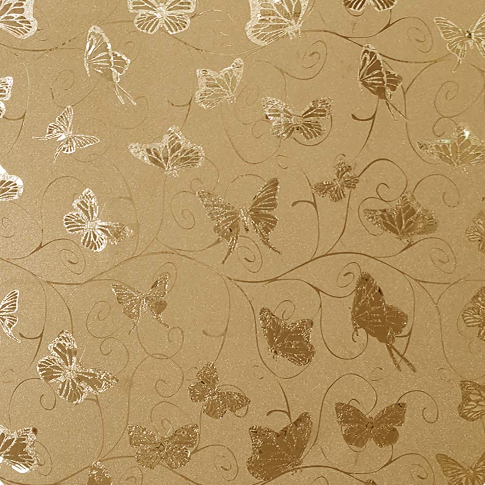 Dundee Deco AZ-G023A Animals Glitter Gold, Mustard Butterflies, Vines Peel and Stick Self Adhesive Removable Wallpaper, Roll 18 ft. X 18 in. (5.5m X 45cm), 26.6 sq. ft. (2.5 sq. m)