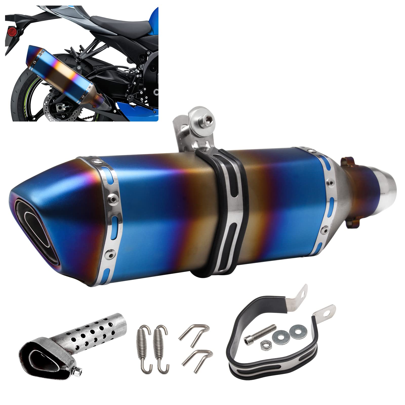 Photo 1 of POSENG 1.5-2" Inlet Motorcycle Exhaust Muffler Slip On 400mm Lengthened Universal for Dirt Bike ATV Street Bike 38-51mm Inlet with DB Killer Silencer HTRACING (Grilled Blue)