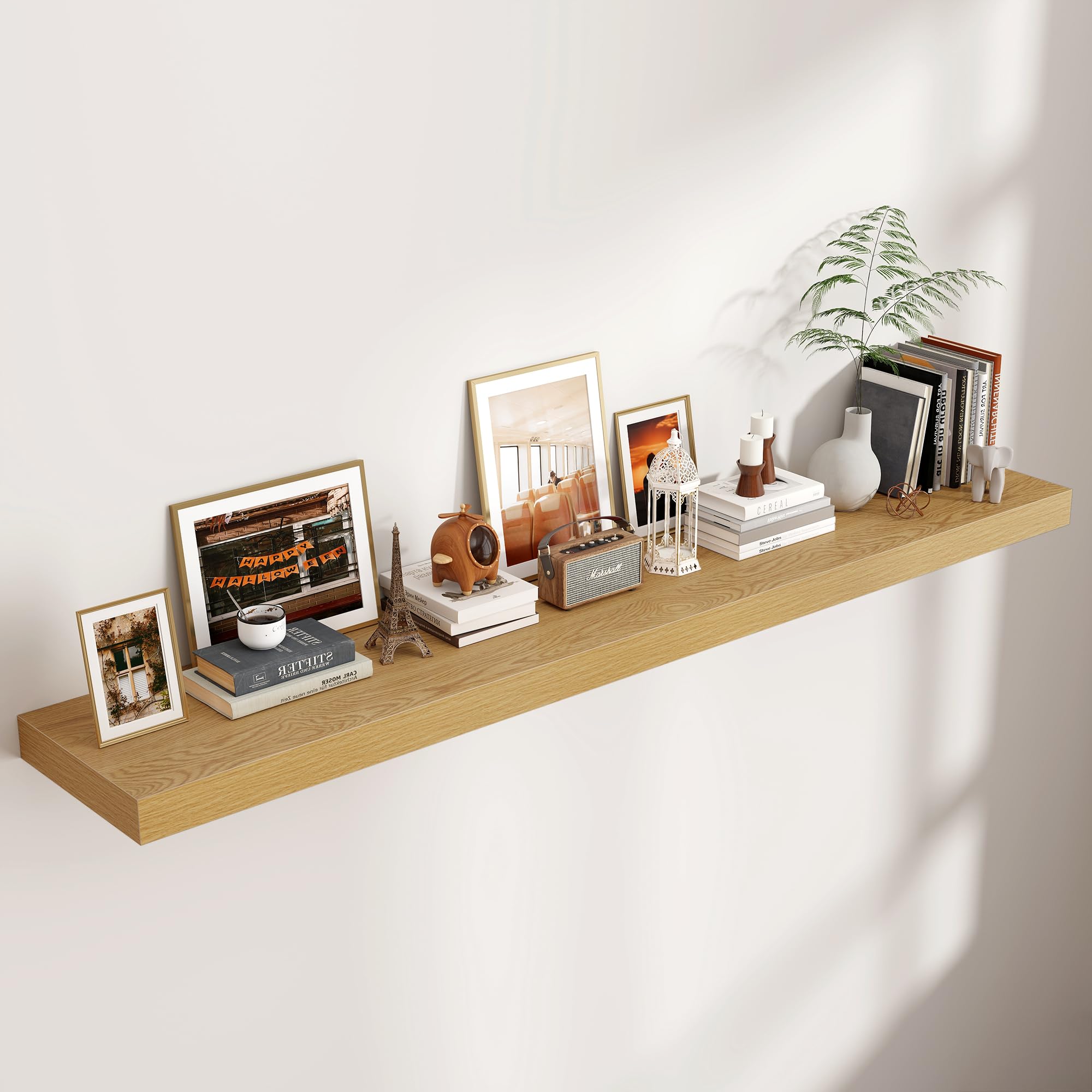 Photo 1 of *Minor Damaged* Venusmiles Floating Shelves for Wall, 72 Inch Wide x 12 Inch Deep Floating Shelves, Long Wood Floating Wall Shelf Shelves for Living Room Bathroom Bedroom Kitchen Home - (Oak, 72" W x 12" D x 2" H)