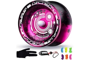 YOSTAR Responsive Yoyo for Kids, Yoyo Professional T7 Metal Yoyo for Beginner, Easy Return Yoyo Best for String Yo Yo Tricks + 6 Yoyo Strings + Yo-yo Holster + Yoyo Glove (Black Pink)