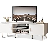 SUPERJARE TV Stand for 55 Inch TV, Entertainment Center with Adjustable Shelf, 2 Cabinets, TV Console Table, Media Console, Solid Wood Feet, Cord Holes, for Living Room, Bedroom, White
