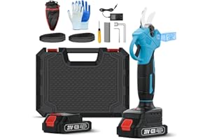 POANES 21V Cordless Electric Pruning Shears, Adjustable Cutting Diameter 0.8-1.2 IN Cordless Electric Branch Trimmer, Portable Pruning Shears for Garden with LCD Display and SK5 Blades(Two Battery)