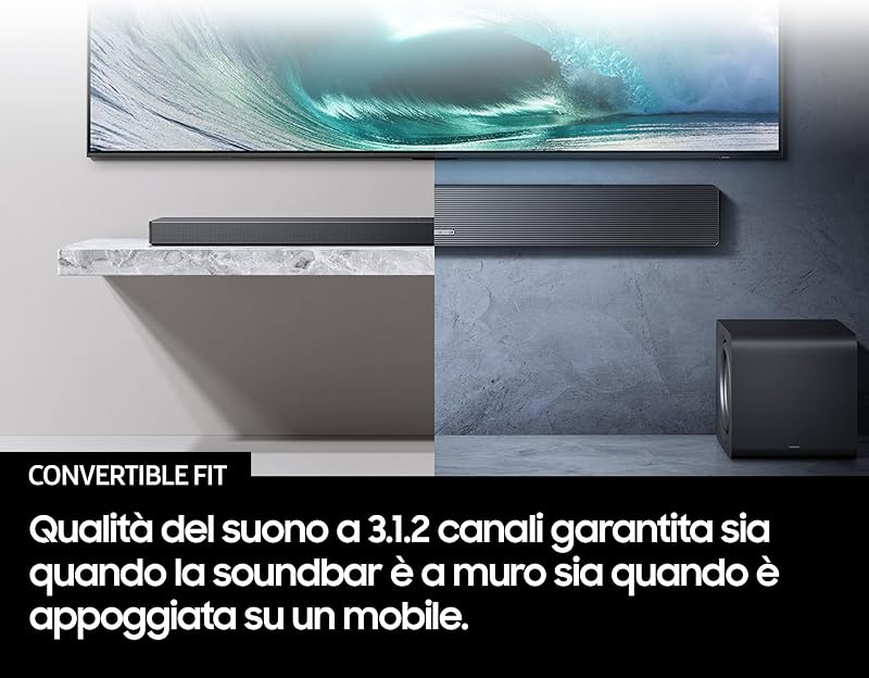 Soundbar HW-QS750F/ZF Serie QS, 10 Speaker, Wireless, Convertible, Dolby 5.1ch, Audio a 5.1.3 Canali, DTS Virtual:X, Surround Sound Expansion, Q-Simphony,Titan Black, 2025