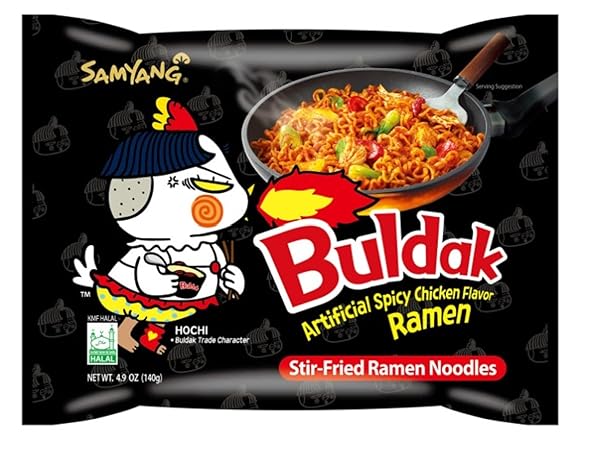 SAMYANG SPICY CHICKEN RAMEN ROASTED NOODLES, BULDAK ARTIFICIAL SPICY CHICKEN FLAVOR 4.94 OZ (5 PACKS) ORIGINAL