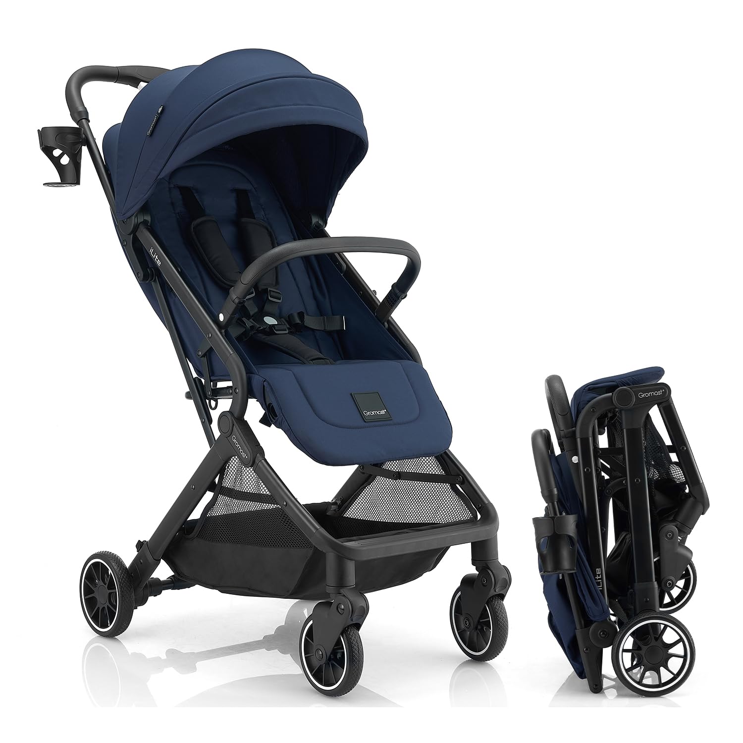 Photo 1 of Gromast Compact Fold Baby Stroller, Lightweight Travel Toddler Stroller with One-Click Fold, Extendable UPF50+ Canopy, Cup Holder, UV Protected and Waterproof, One-Hand Folding - Blue