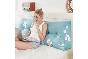 Zelladorra Headboard Pillow for Bed,Triangular Wedge Pillow Headboard Positioning Support While Reading and Resting,Cushion Headboard with Washable Cover, Filled with Cotton (Blue Flowers, Queen)