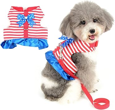 Amazon Zunea 犬用 ハーネス 犬服 ワンピース 小型犬 猫用 おしゃれ かわいい ベスト ハーネス リードセット 可愛い 縞柄 蝶結び付き チワワ洋服 ドレス 猫首輪 抜けない 胴輪 ソフト スカート 簡単着脱 超小型犬 子犬 散歩 レッド M Zunea